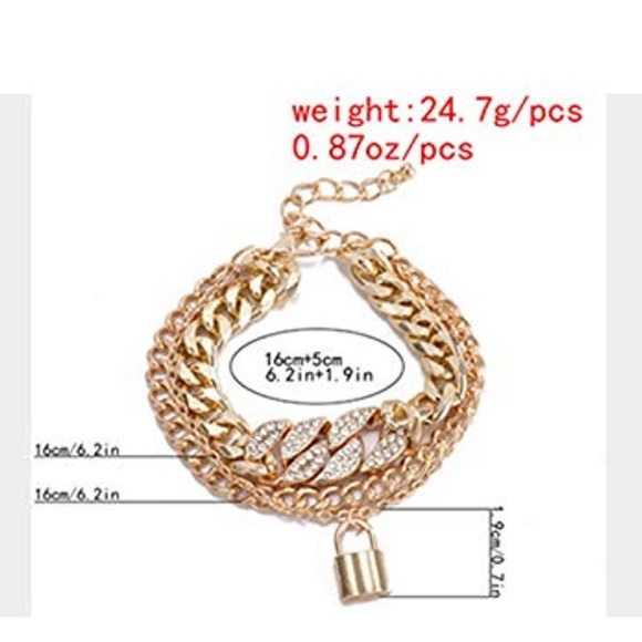 Layered Cuban Crystal Padlock Bracelet - Picture 2 of 3